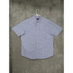 Chaps Shirt Mens 2XL XXL Blue White Striped Seersucker Short Sleeve Button Down